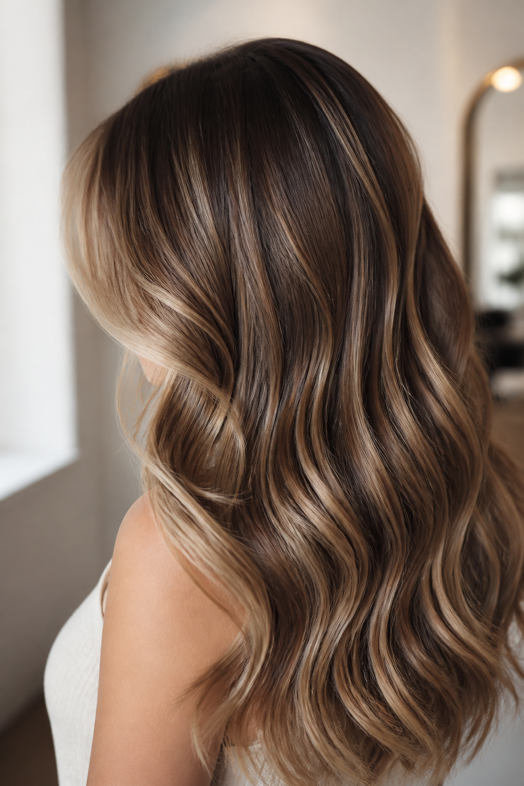 Glossy finished hair waves photographed in a salon